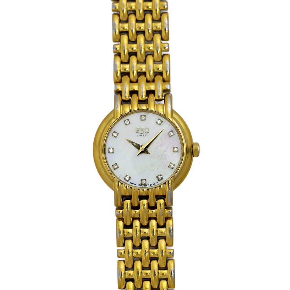 ESQ By Movado Ladies Vintage 1990's Gold Wrist Watch Mother of Pearl Dial